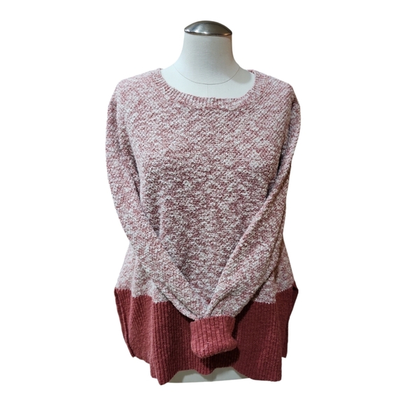L.L. Bean Signature Women’s Large Colorblock Sweater Rose Marled Knit - Picture 1 of 10